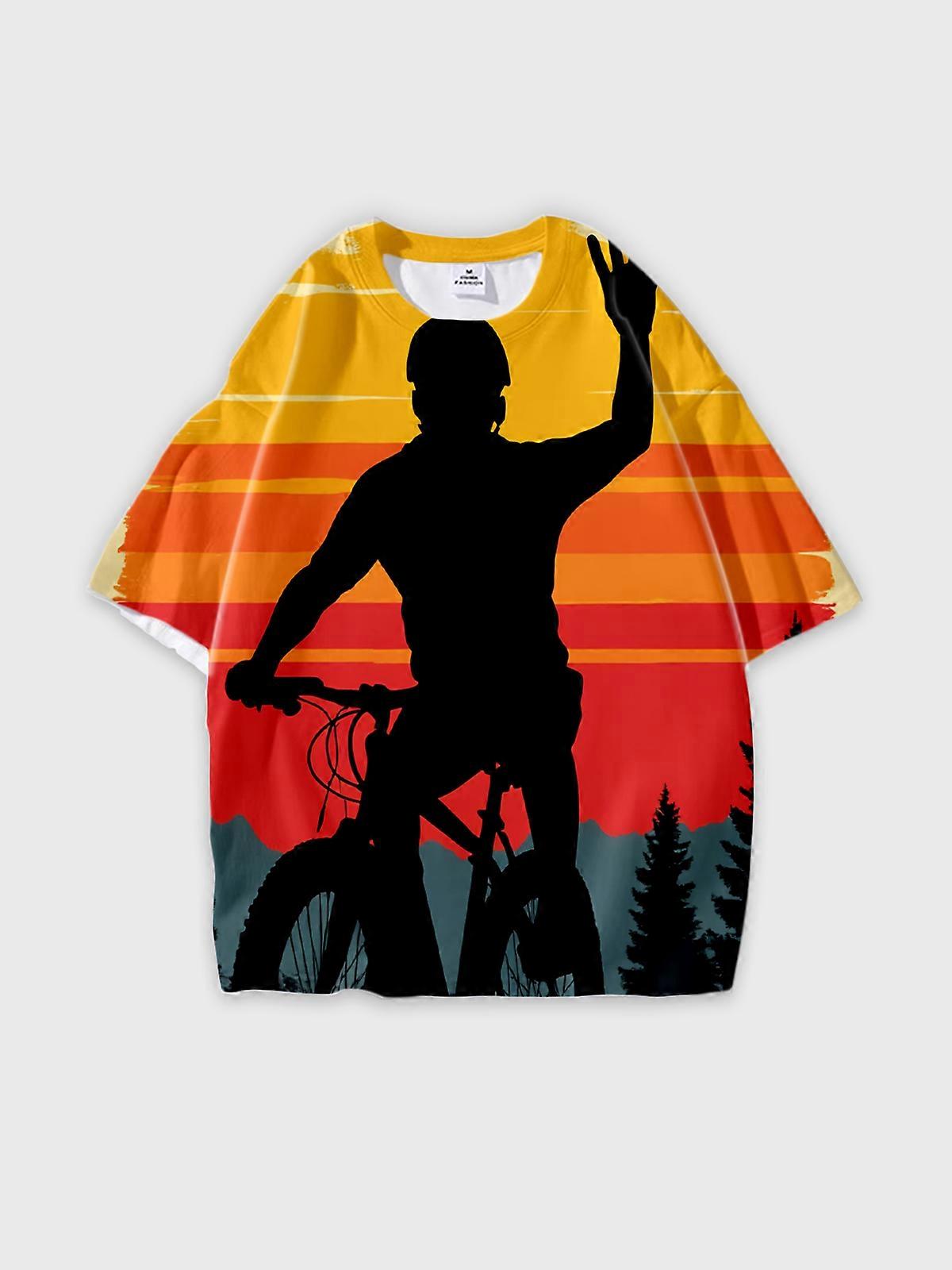 T-Shirt Round Neck, Loose Short Sleeve Pattern Graphic Tee, Unisex Summer Casual Top V3600