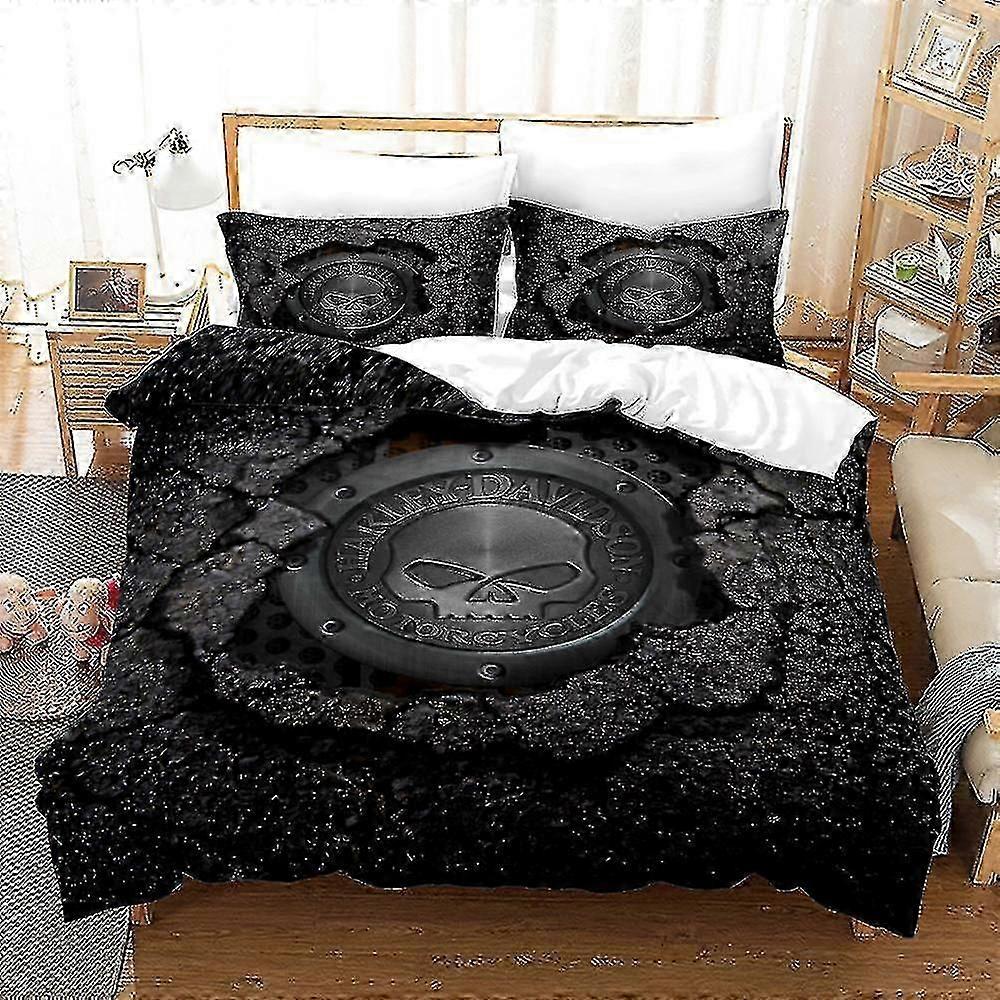 Conjunto de cama HD-5 com impressão 3D de motocicletas Harley Davidson, 2/3 peças, incluindo capa de edredom, fronha e capa de colcha.