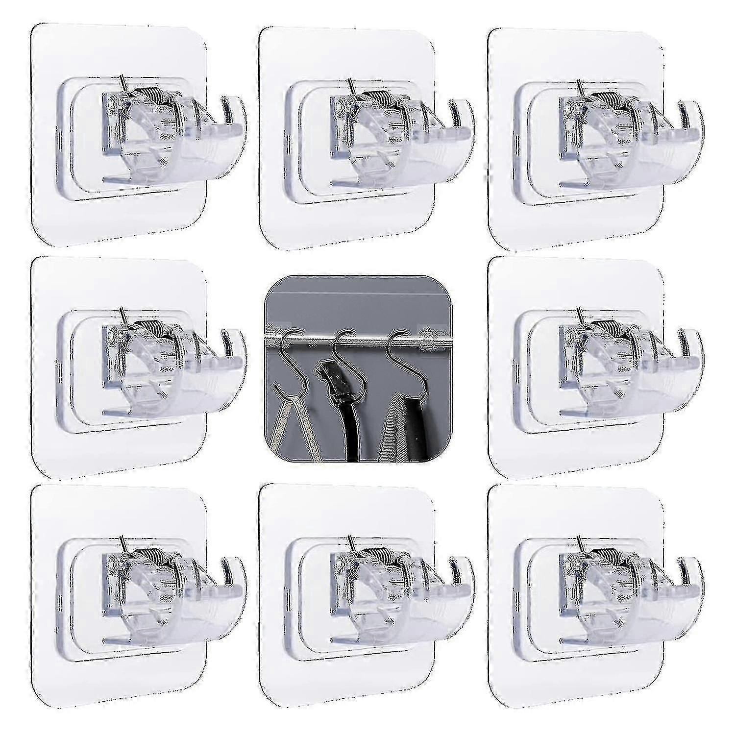 Transparent Adjustable Hooks 8Piece NonDrilled Curtain Rod Bracket
