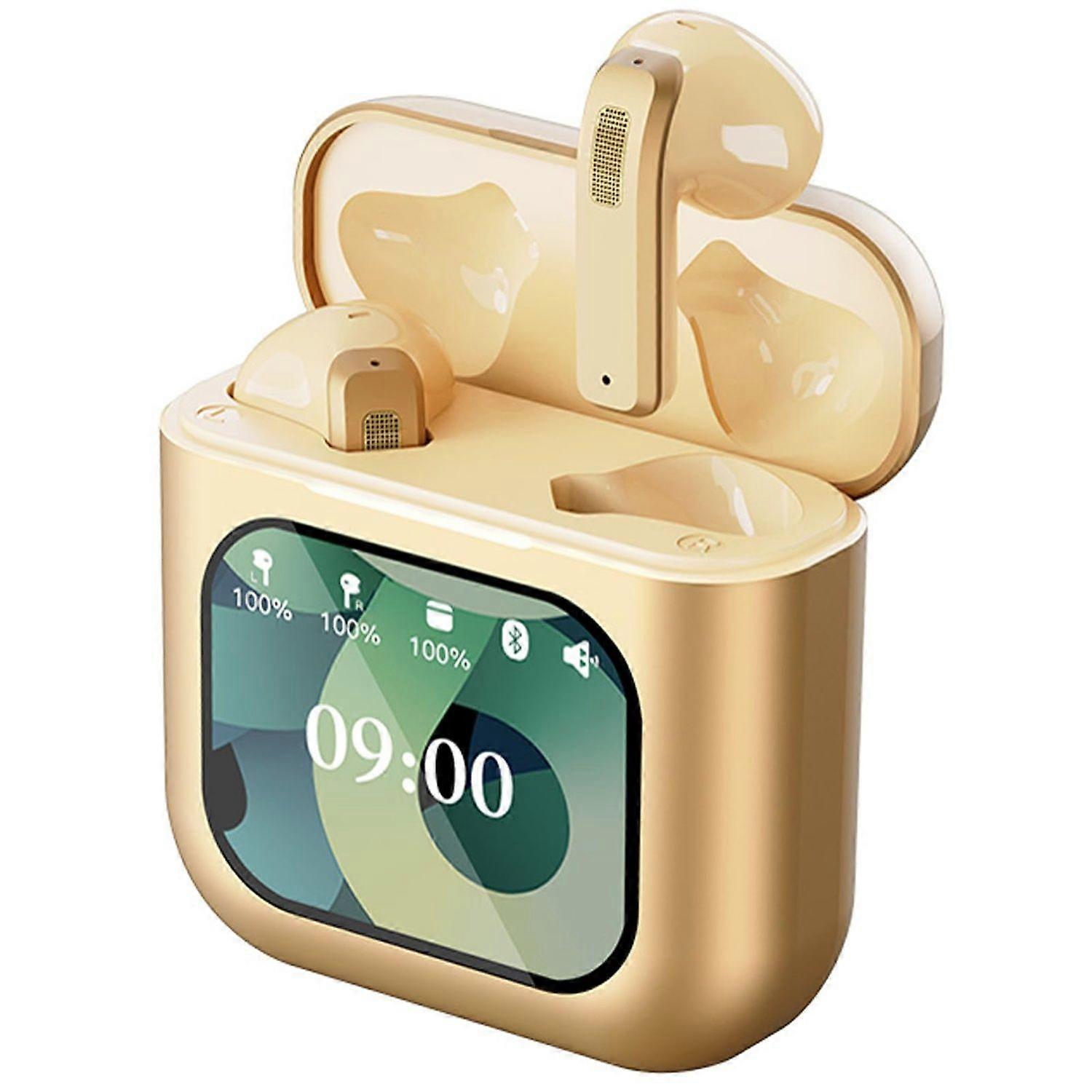 Wireless Earphones Bluetooth 5.2 Touch Screen Earbuds Noise Cancelling with Smart Touch Screen Case MP3 8G Storage(Gold)