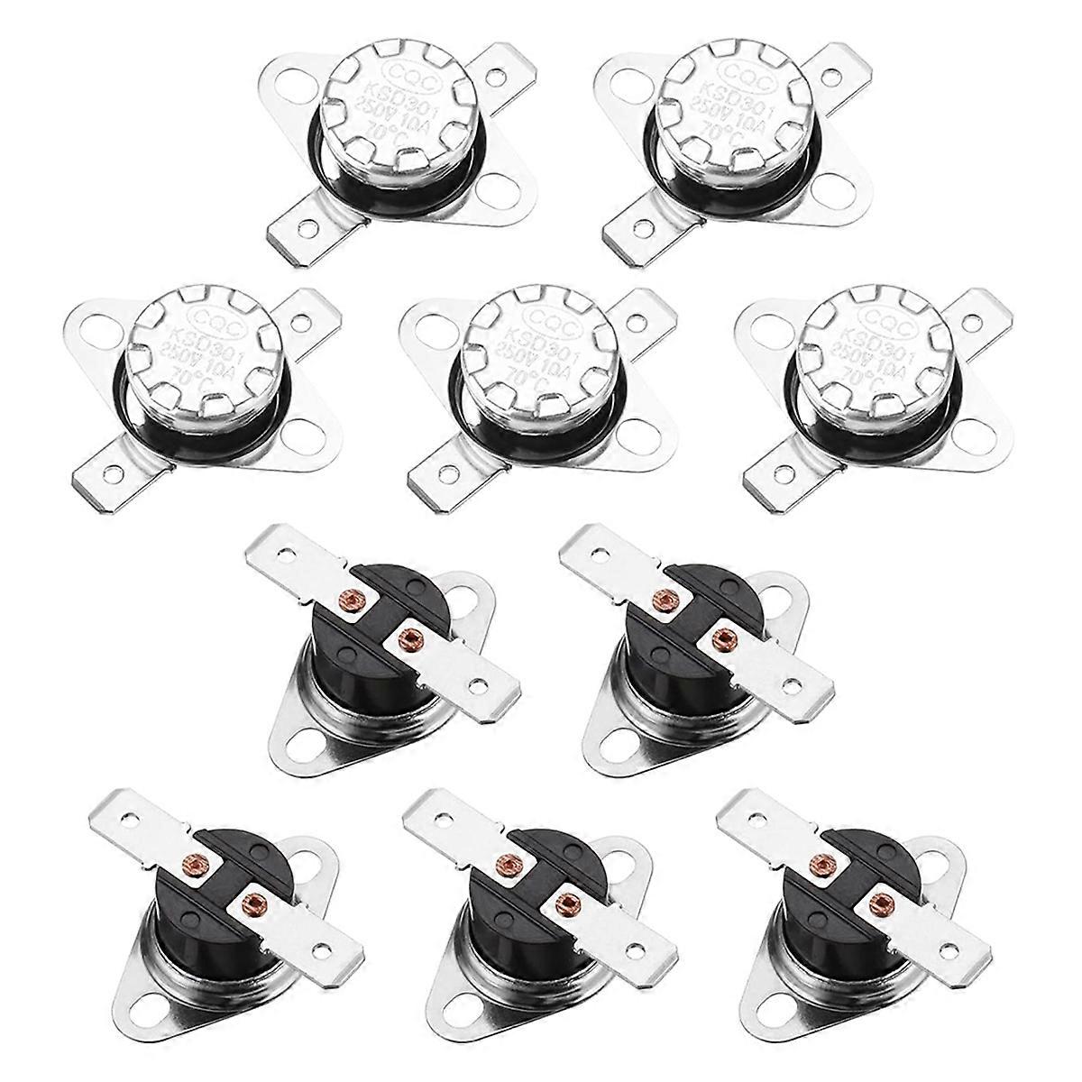 10pcs KSD301 Thermostat 70°C/158°F 10A Normally Closed C Adjust Snap Disc Temperature Switch for Microwave,Oven