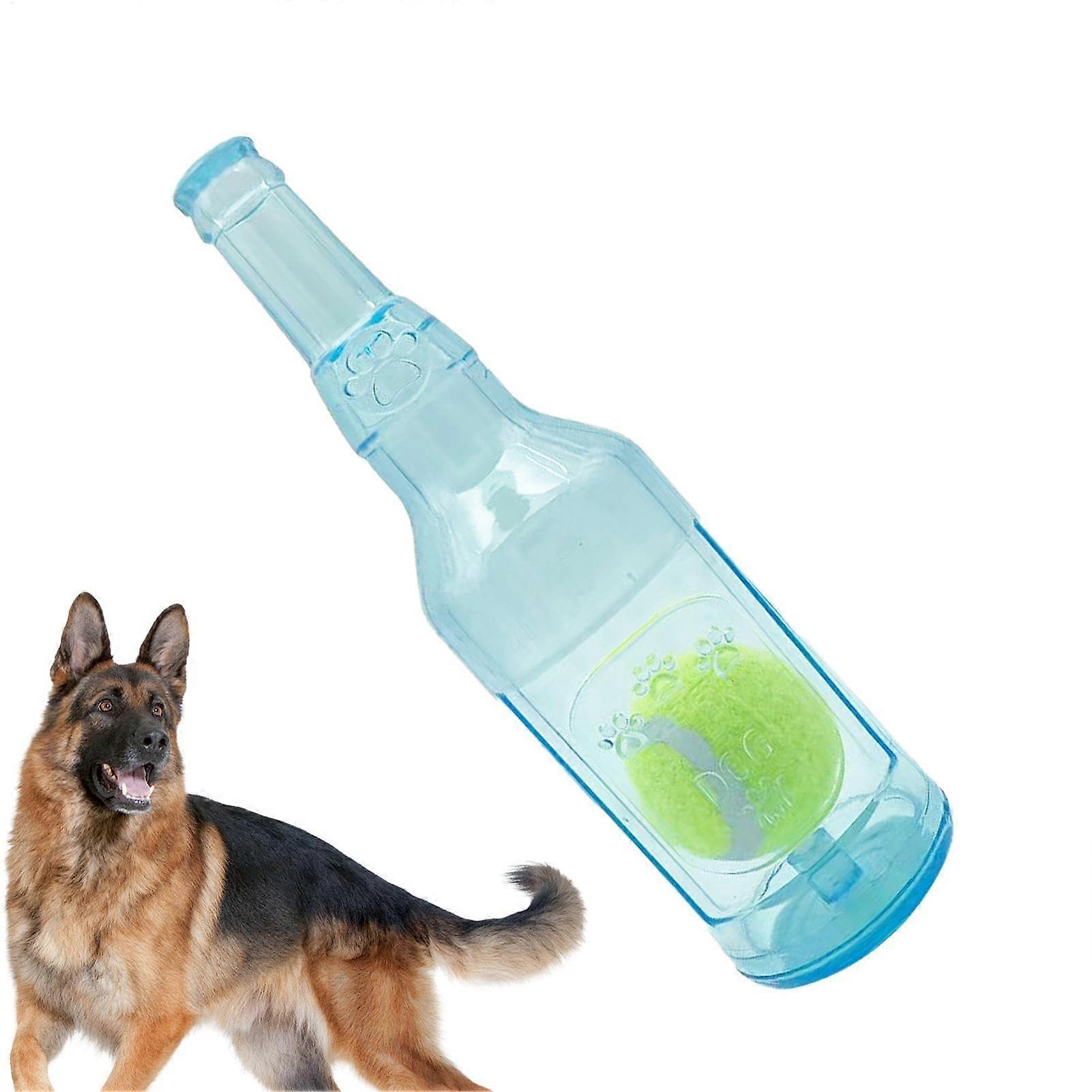Dog Chew Toys Squeaky Interactive Toy With Tennis Ball Plastic Bottle For Pooch Blue Small Puppy Teeth Cleaning