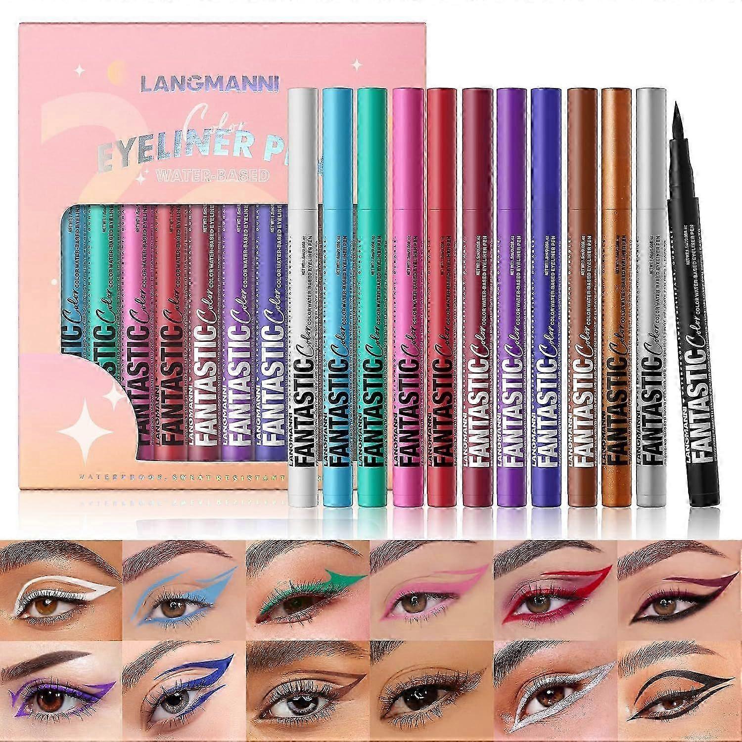 12 Colors Matte Liquid Eyeliner Set, Neon Colorful Pigmented with Long-lasting, Smudgeproof & Waterproof Eye Liner Makeup for Bold & Stunning Looks -