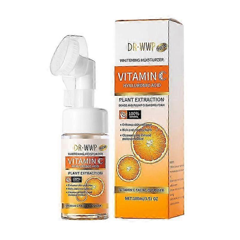 Vitamin C Foaming Facial Cleanser, Makeup Remover Gentle Face Cleanser, 100% Natural Foaming Face Wash with Silicone Brush, for All Skin Types
