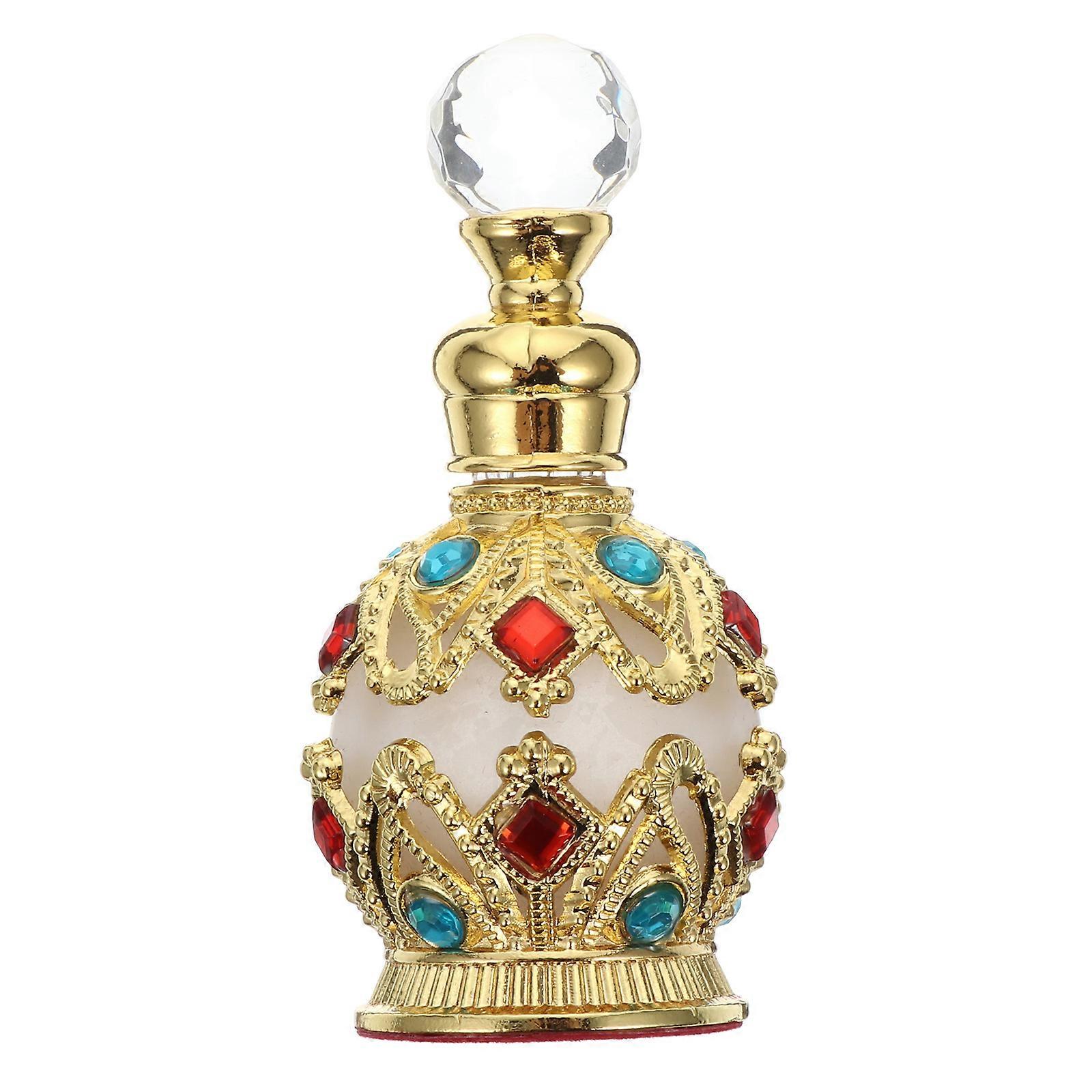 Mini Refillable Perfume Bottle Round Spherical for Vanity Dressing Table Golden Alloy and Glass Storage 1Pack