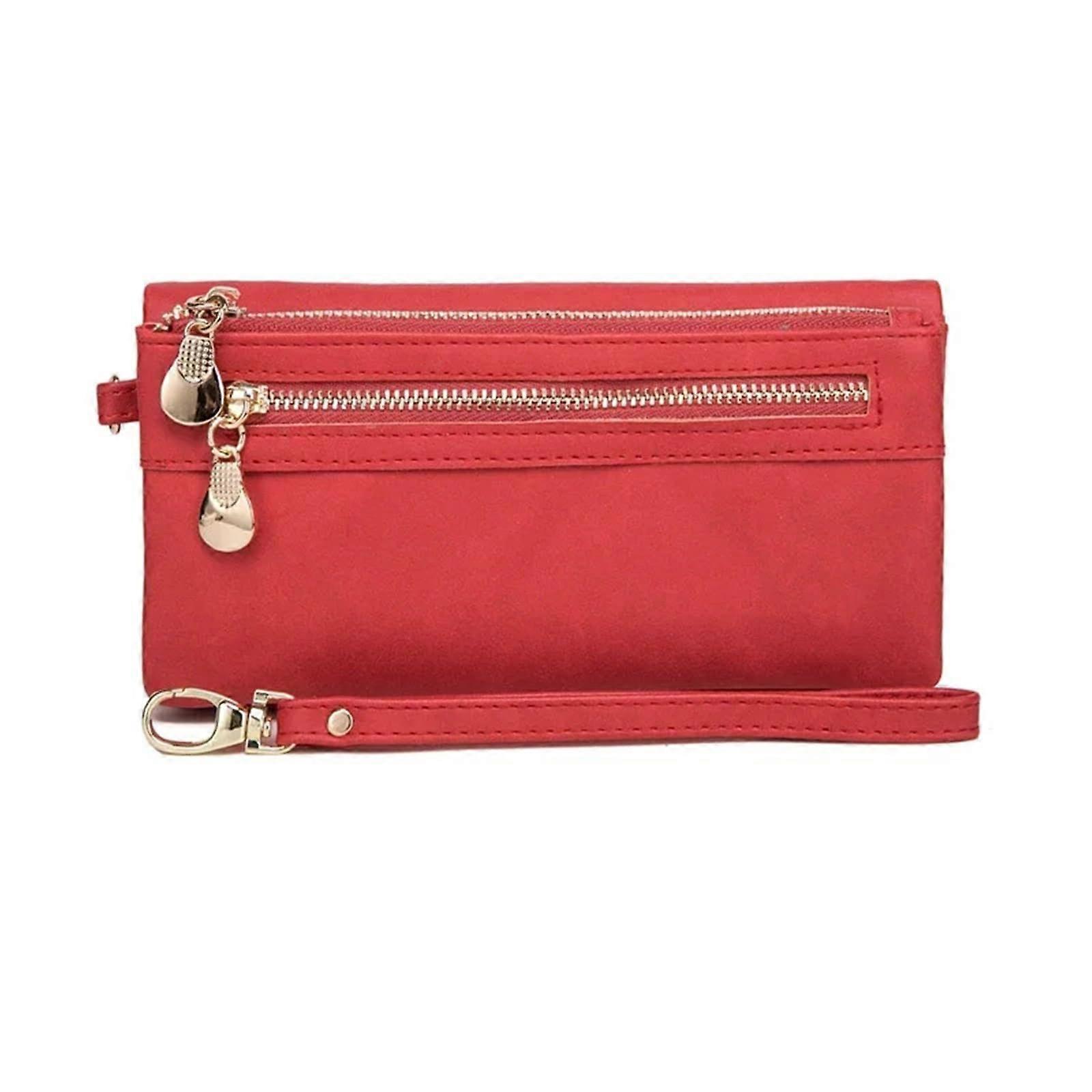 Wristlet Clutch Bag for Women Large Capacity Dull Polish Leather Wallet Double Zipper Clutch MultiPocket
