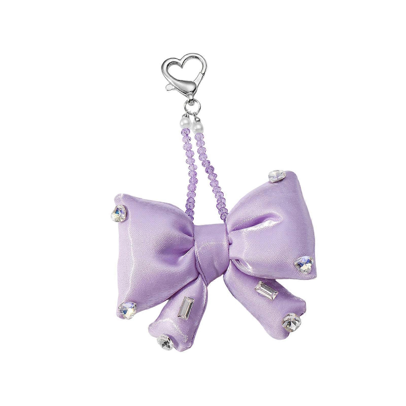 Elegant Mini Bows Keyring Bag Accessory With Sparkling Rhinestones Practical Daily Use Decoration  Purple