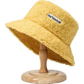 Korean Autumn Winter Lamb Fleece Warm Embroidered Letter Fisherman Hat Sheep Shearling Casual Couple Simple Bucket Hat