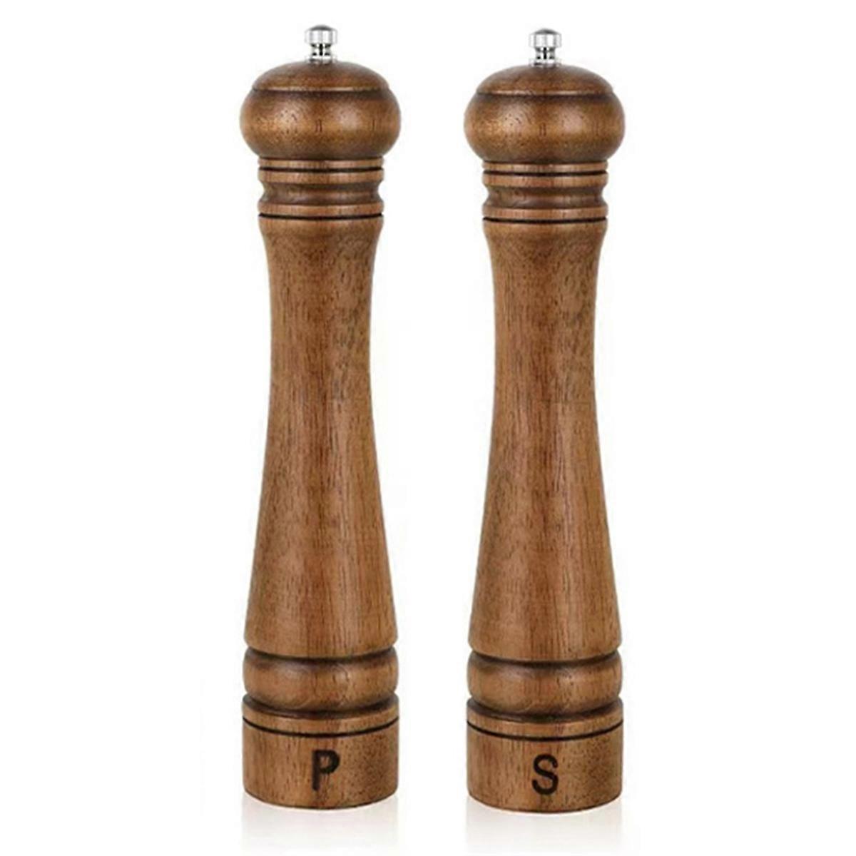Wooden Salt and Pepper Grinder Set,Pepper Mill with S and P Engraving, Adjustable Ceramic Grinder -