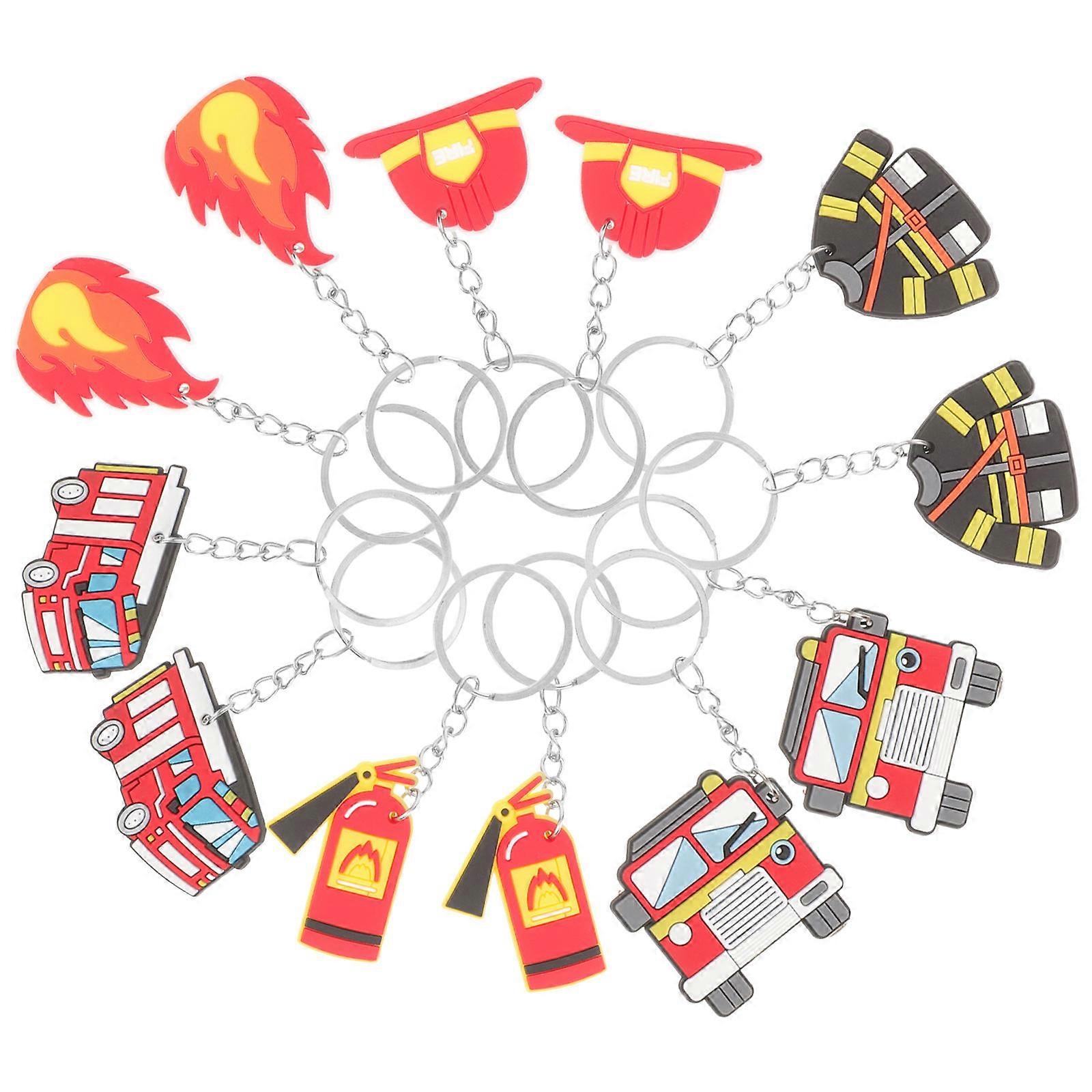 Hanging Key Chains Firefighter Keychain Practical Birthday Celebration 9.00X4.00X0.30CM Metal 12Pcs