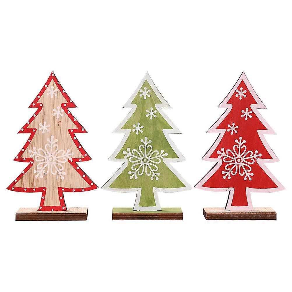Christmas Party Mini Ornament Wooden Tree for Decoration 3Pcs Red Xmas Tree