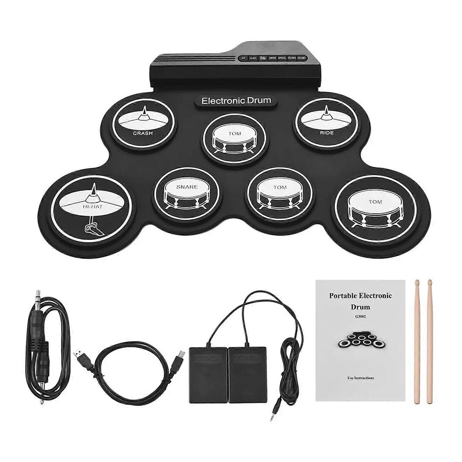 Drum Pad Electric Drum Set For Beginners Black Portable Lightweight 1 Set