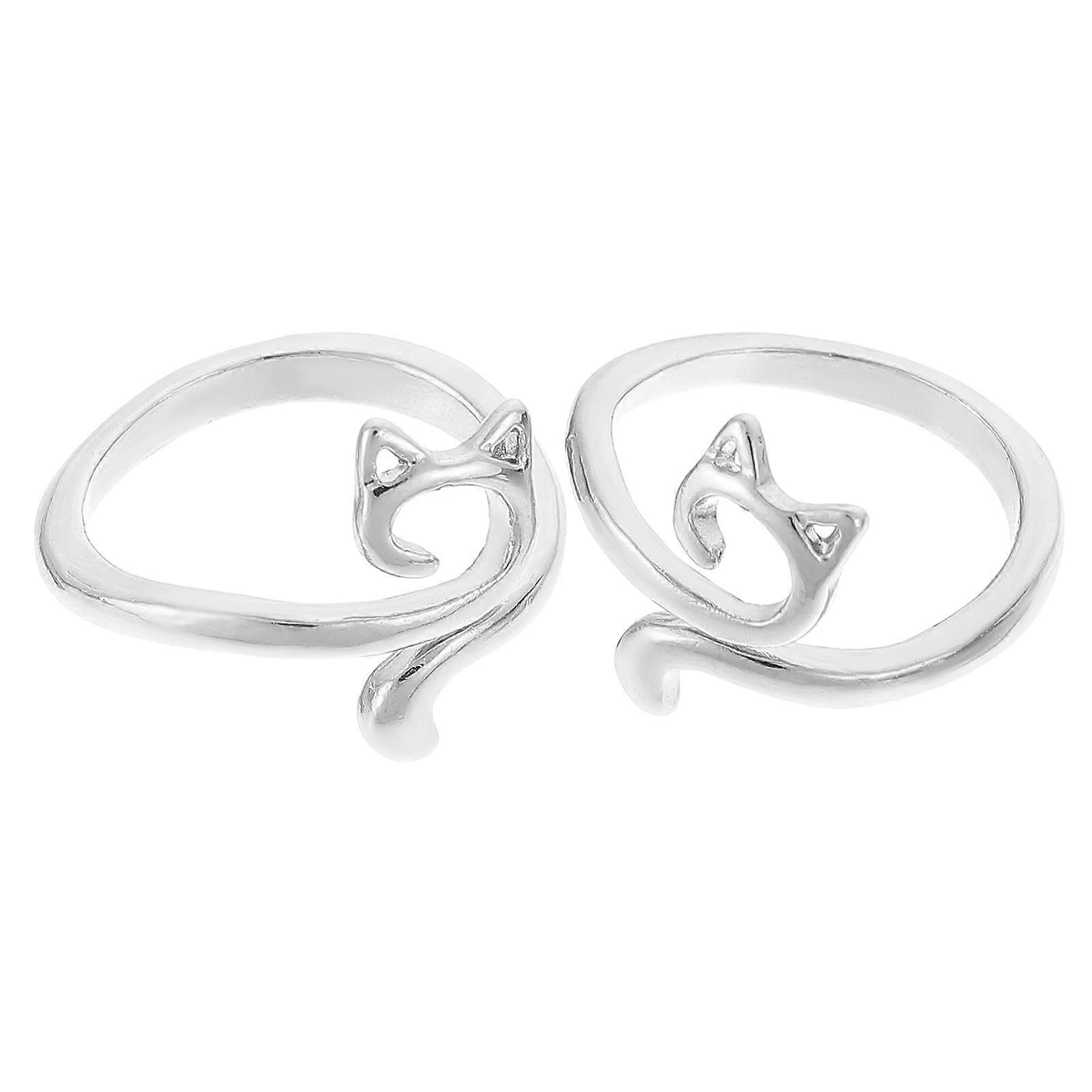 Silver Alloy Crochet Loops Ring for Finger Knitting and Braiding 2Pcs