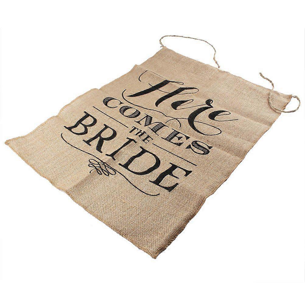 Here Comes The Bride Burlap Sign for Reception Decoration 2Pcs Set