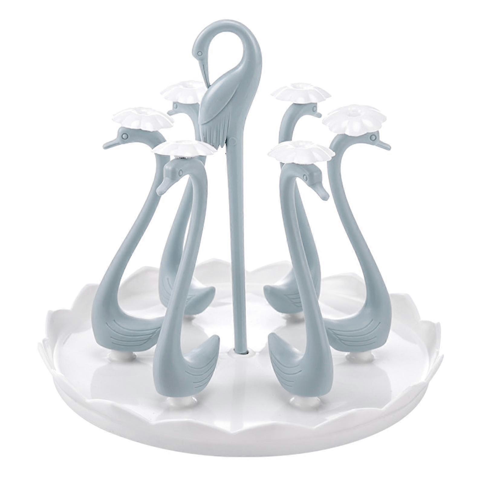 Swan Cup Holder with Rotating Drip Tray Plastic Rotatable Drinking Cup Drainer Stand Rack for Home Kitchen