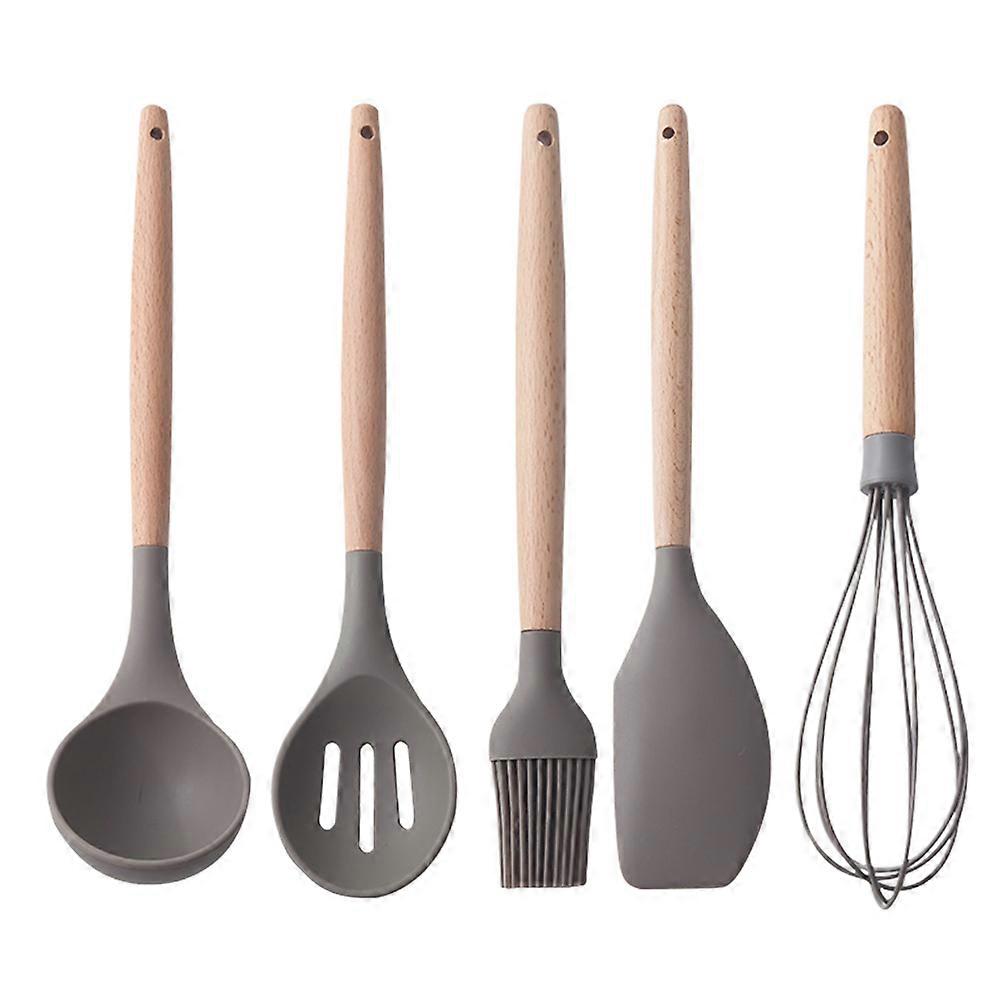 Silicone Kitchen Utensils Wooden Handle Cooking Tools Set with 10Pcs