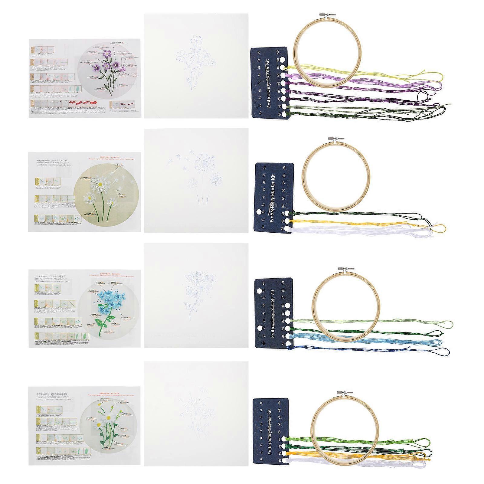 DIY Embroidery Kit Cross Stitch Kit for Decor 4Sets Flower Pattern Craft