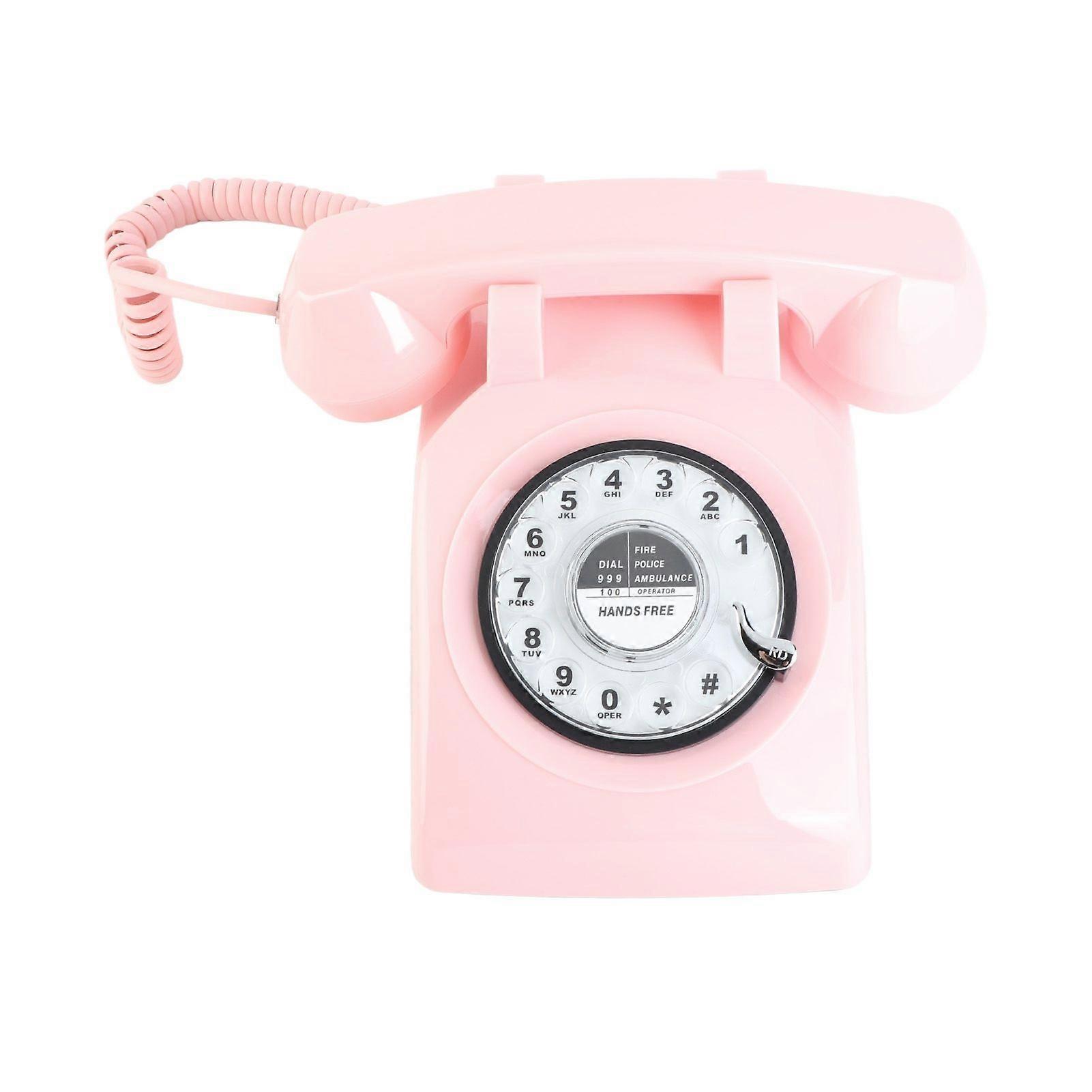 Retro Rotary Telephone Corded Old Fashioned Vintage Home Phone with Mechanical Ringer and Speaker Function Pink