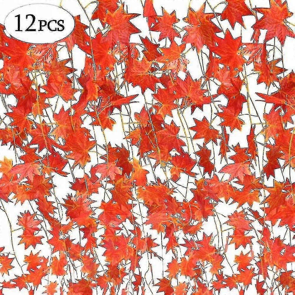 12pcs Decoration Simulation Plant Garland 30 Red Maple Leaf Simulation Rattan