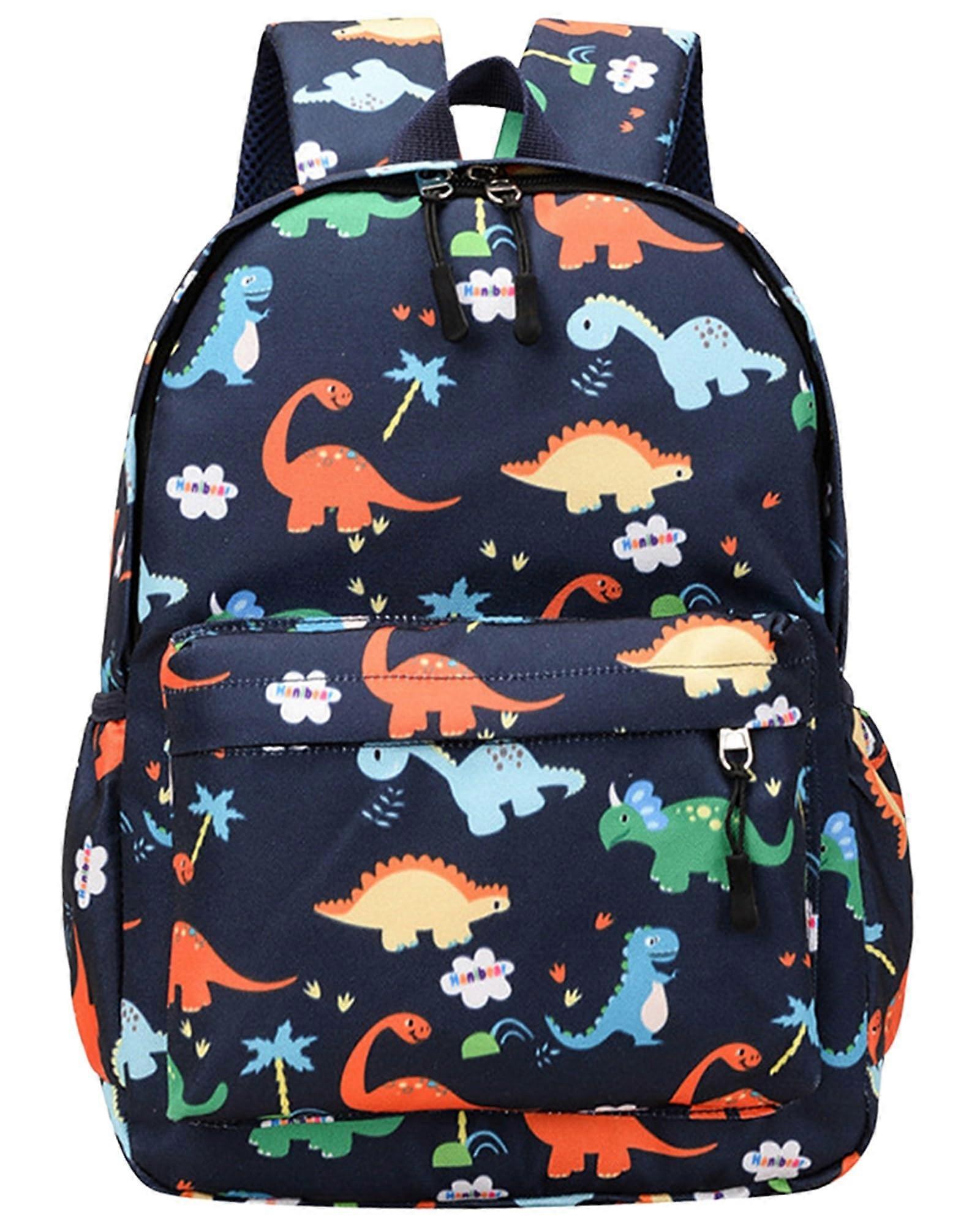 Dinosaur Backpack For Kids 37 Years Navy Blue Adjustable Straps Durable Polyester