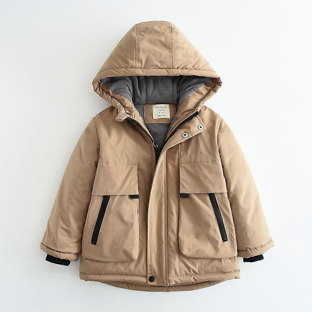 2025 Winter Boys' Thickened Windproof and Rainproof Hooded Cotton Jacket with Large Pockets