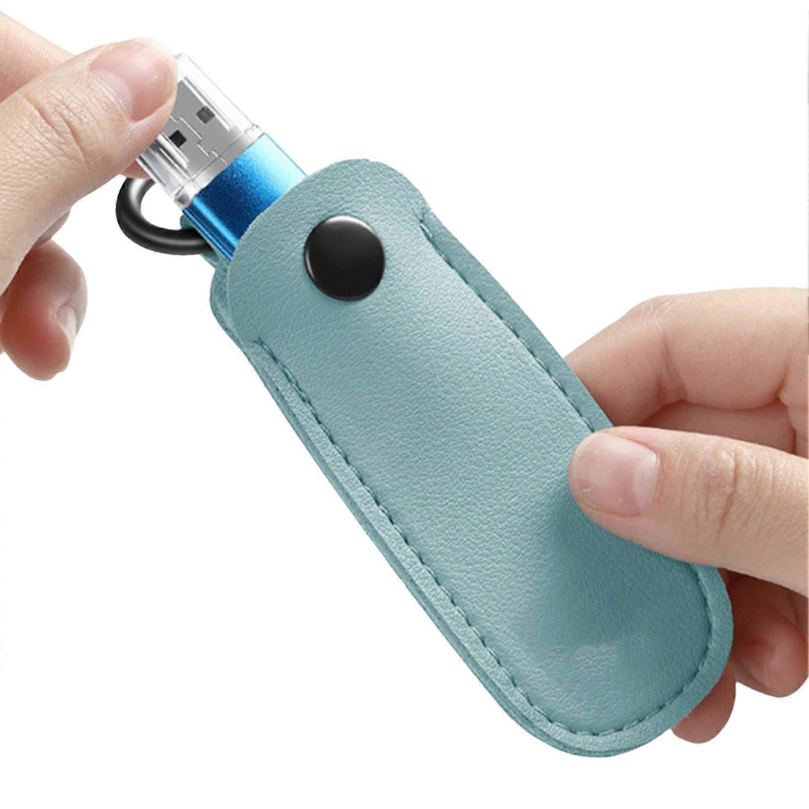 PU Leather USB Flash Drive Case Portable Storage for Travel Business School Sky Blue