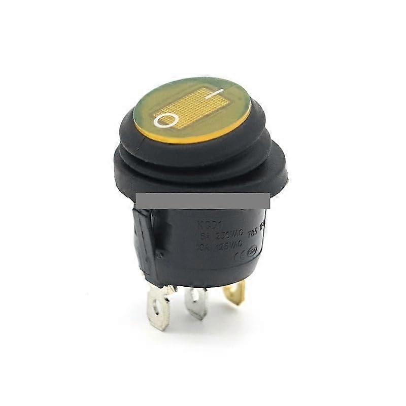 Circular Waterproof Rocker Switch 3Pin ON/OFF With Yellow Lighting, Single Unit, AC 220250V, 1Pcs
