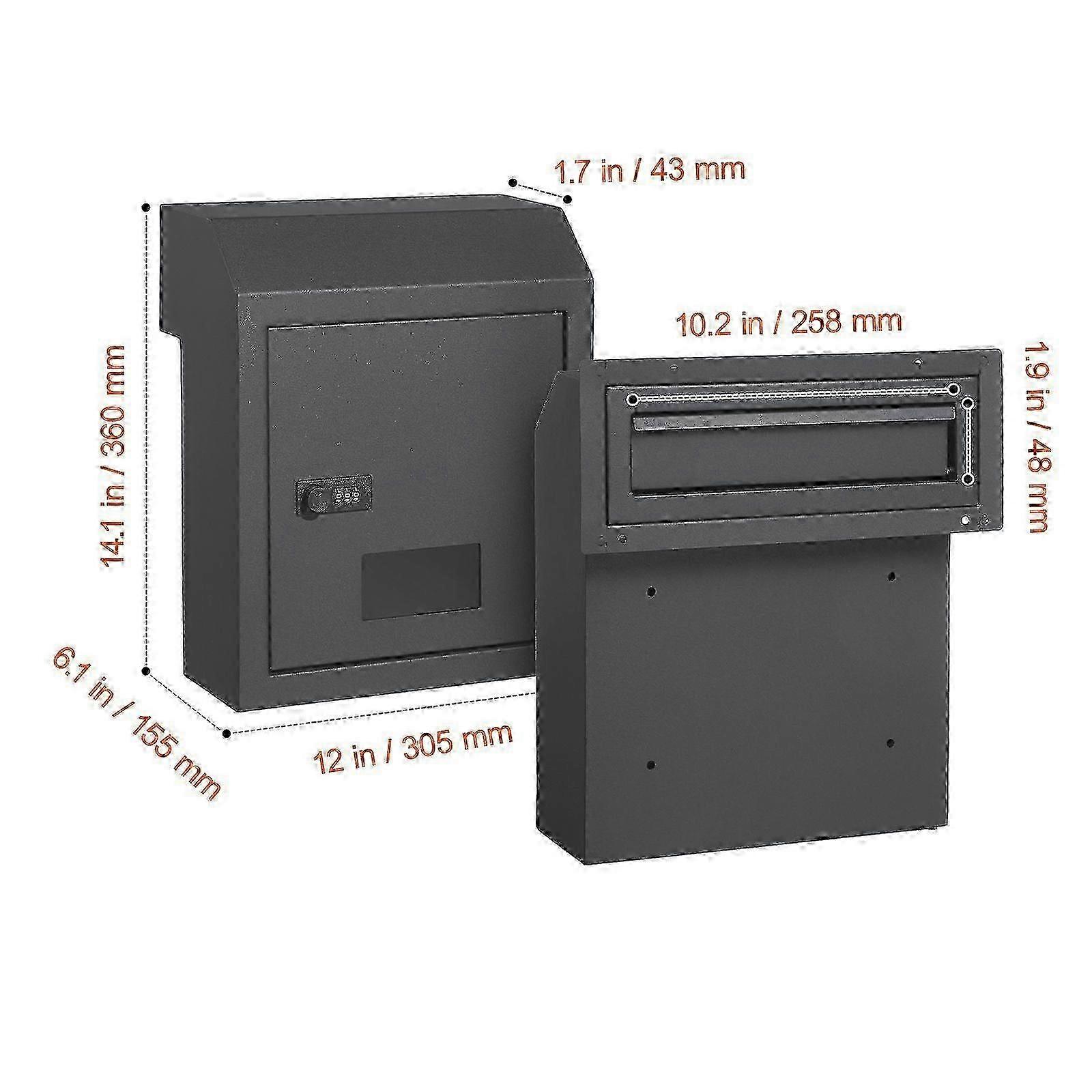 Combination Lock Key Drop Box Mailbox - Secure Outdoor Mail Slot, Dark Gray