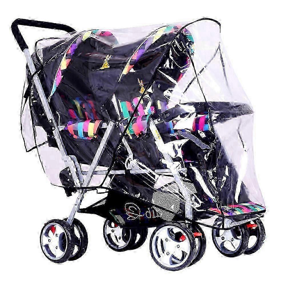 Double Stroller Rain Cover Tandem Stroller Raincoat Baby Weather Shield Universal Size Waterproof Windproof cs