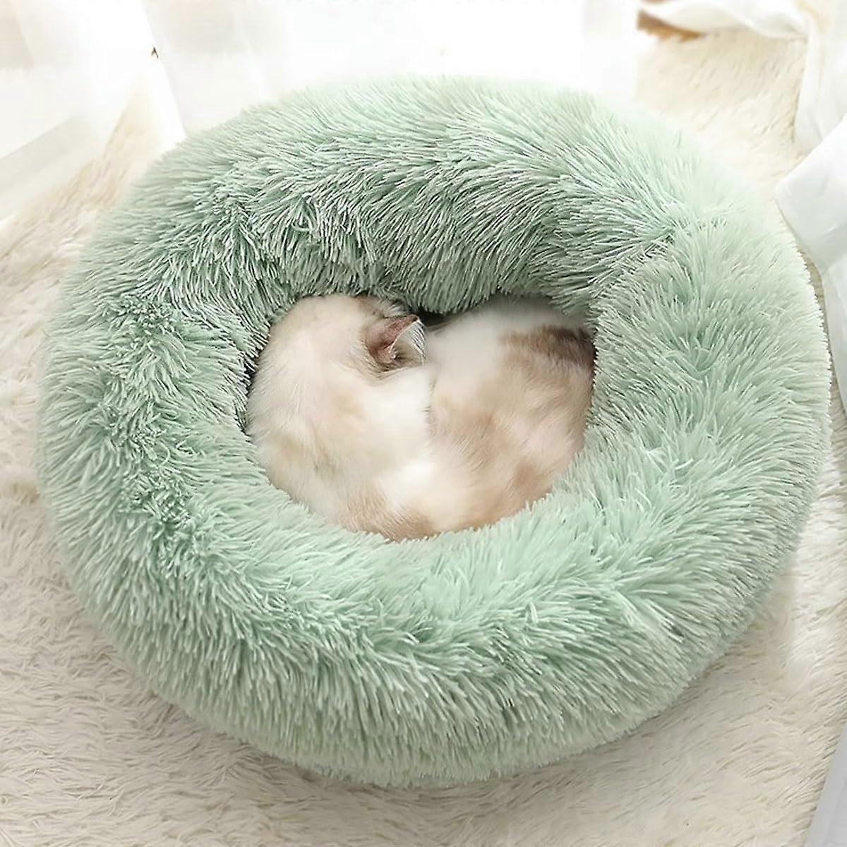 Calming Super Soft Luxury Donut Cat Bed 60cm Size Machine Washable Removable Cover Deep Filled Color C