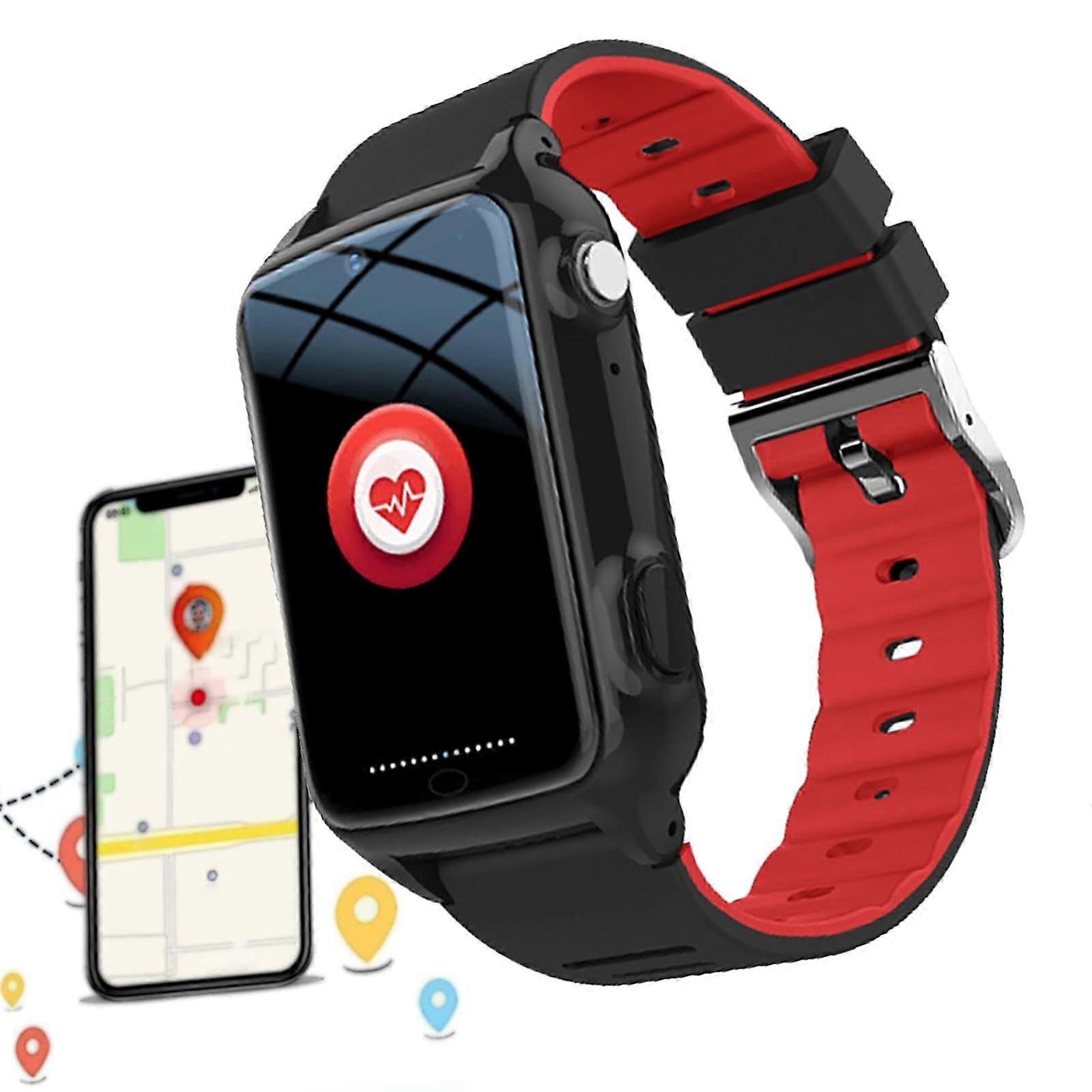 Elderly Fall Detection Devices 4G GPS Smart Watch With Heart Rate And Blood Pressure Monitoring Fall Alert For Dementia Alzheimer's Red