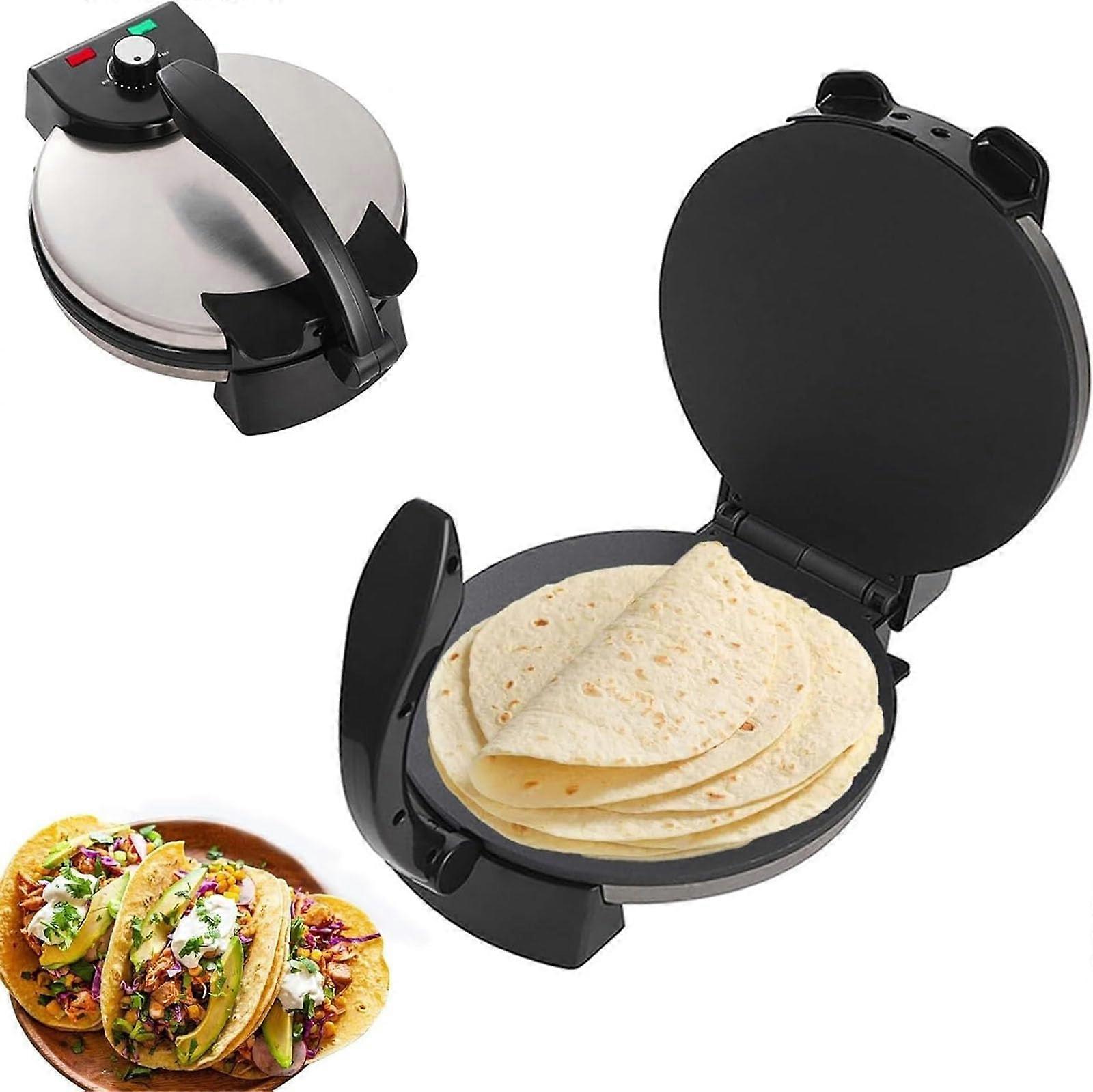 Electric Tortilla Maker Press 12Inch NonStick Surface, Adjustable Temperature, Compact Flatbread Machine One Size Silver