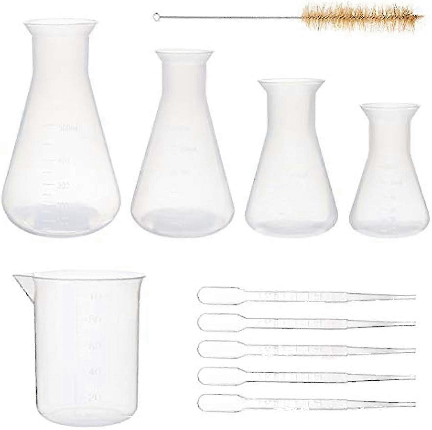 5-Piece Plastic Erlenmeyer Flasks Set with Measuring Cup, 50ml to 500ml