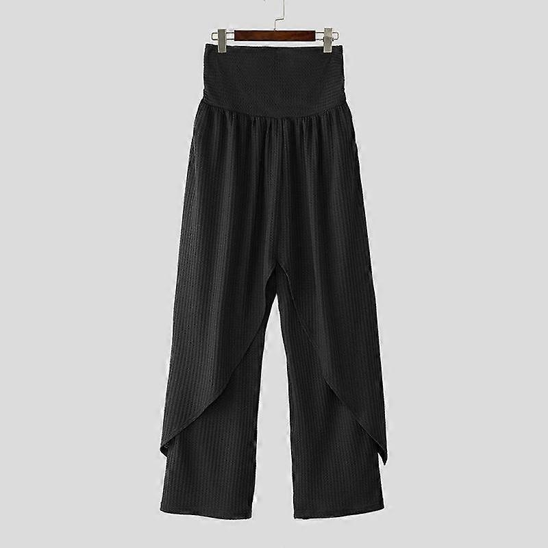 INCERUN Men High Elastic Waist Irregular Layers Casual Long Pants Trousers