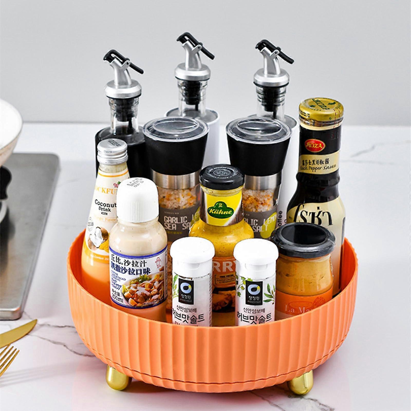 Rotatable Storage Box, Plastic Makeup Organizer, Large Capacity Portable Tray, 360 Degree Rotation, Orange