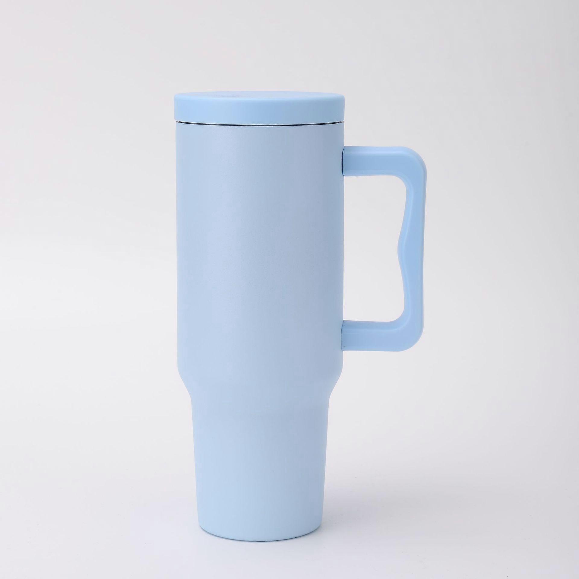 Light blue 40oz third-generation 40oz handle car mug with straw, double-walled vacuum handle, large capacity insulated ice cream.