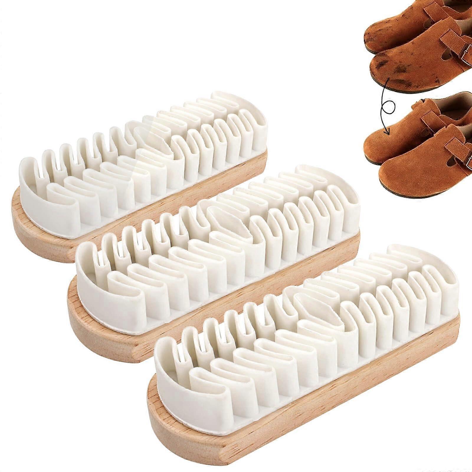Rubber Shoe Brush with Wooden Handle for Suede, Leather, Boots & Sneaker Care – Set of 3