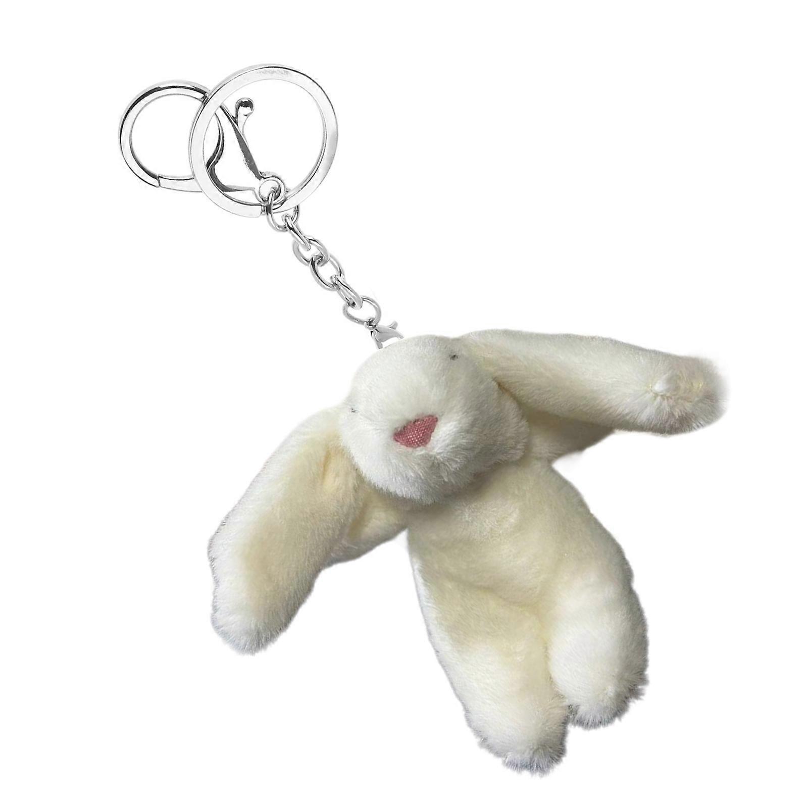 Soft and Huggable Rabbit Keychain Accessory Cute Bag Pendant Lovely Rabbit Keychain for Keys Backpacks and Handbags  White