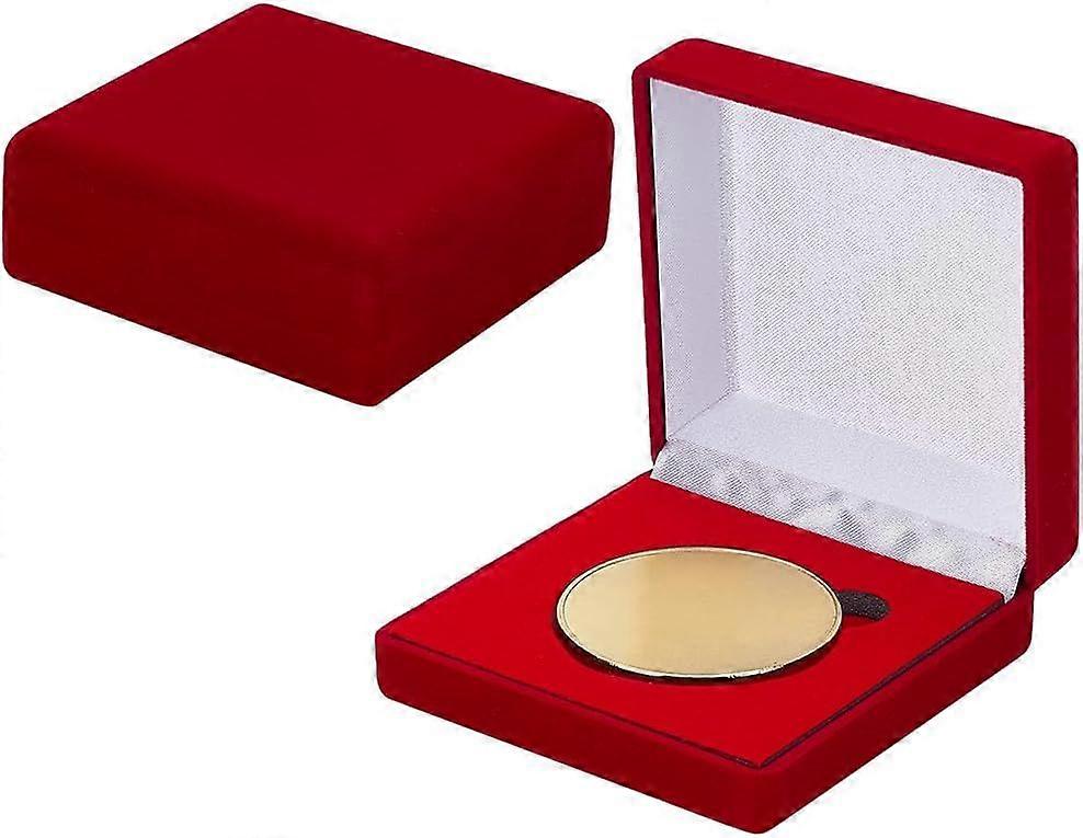 2Pcs Velvet Coin Presentation Display Box with 1.9 Inch Groove 3.2x3.2x1.2 Inch Red Square Single Coin Storage Case with Sponge Inside Commemorative C