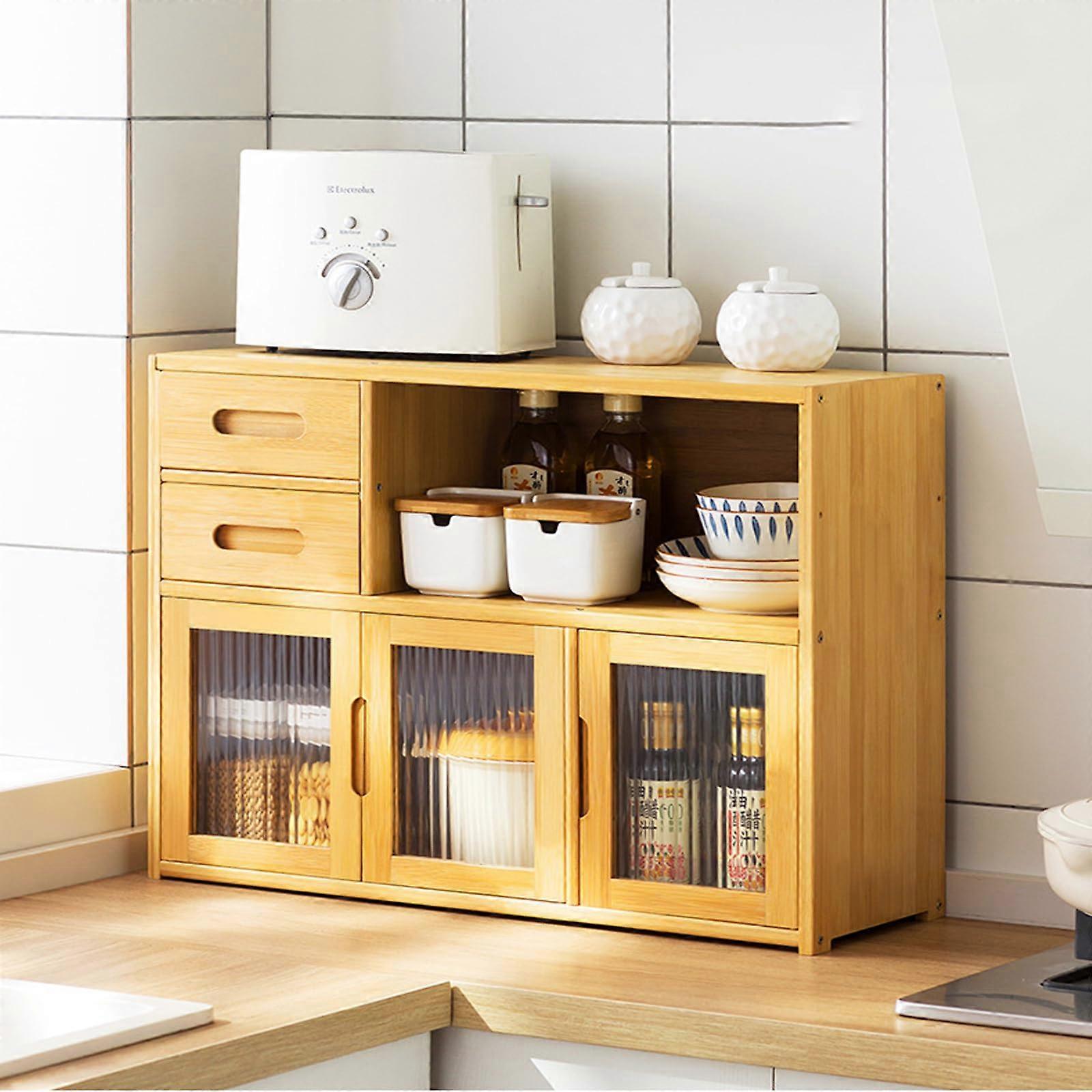 Kitchen Storage Cabinet - Multifunctional Sideboard with Multi-layer Rack for Dishes, Spices, and Countertop Organization
