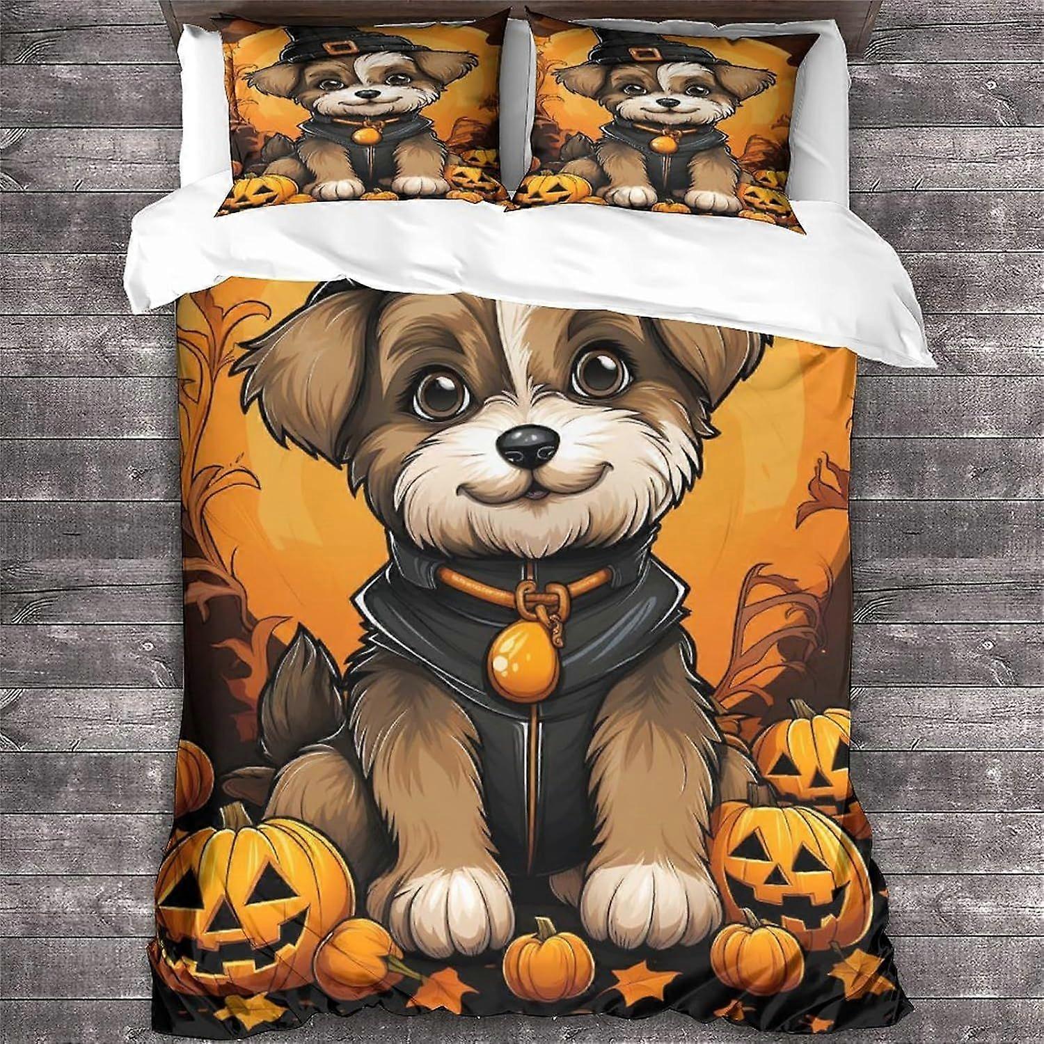 Capa de edredom para cachorro LikeEj com fronhas Animal Pattern Halloween Bedding Set com fechamento com zíper Capa macia de colcha de microfibra