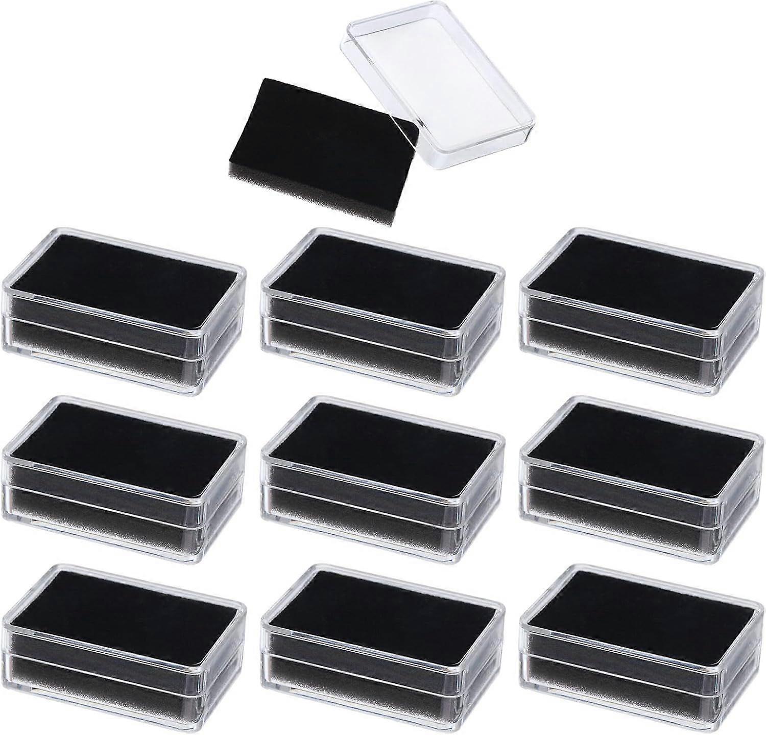 10Pcs Clear Gemstone Display Box Small Loose Diamond Gemstone Display Case Plastic Containers Holder with Clear Top Lids and Sponge Black