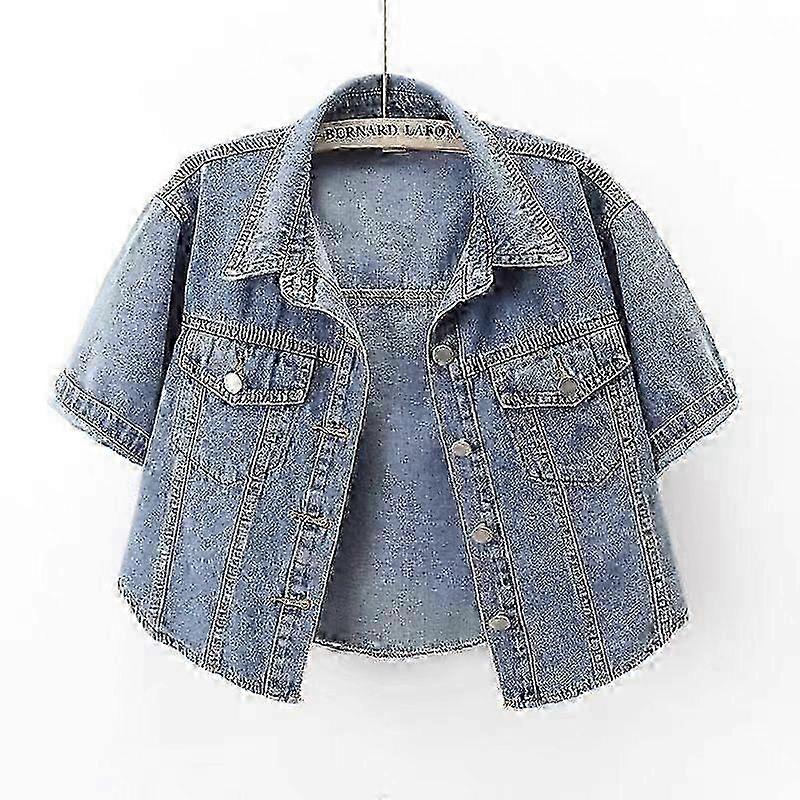 الصيف نسائي قصير فضفاض بأكمام قصيرة جاكيت جينز ملابس كاجوال ملابس خارجية خفيفة الوزن
