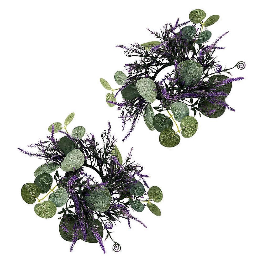 Green Leaf Candle Rings Artificial Circular Candle Holder for Wedding Decor Plastic Multi 2Pcs