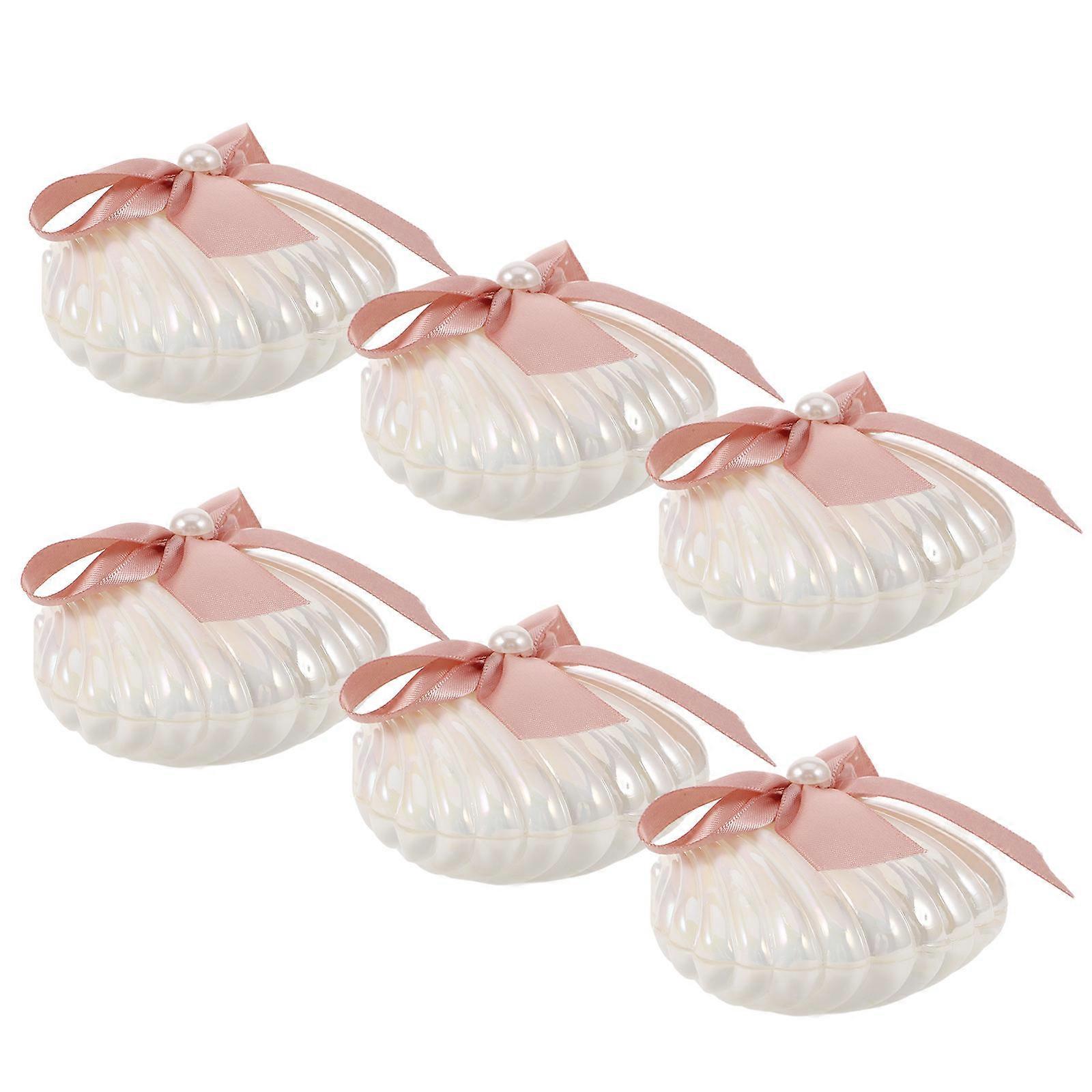 Seashell Candy Box Plastic Wedding Storage Cases with Ribbons 6Pcs