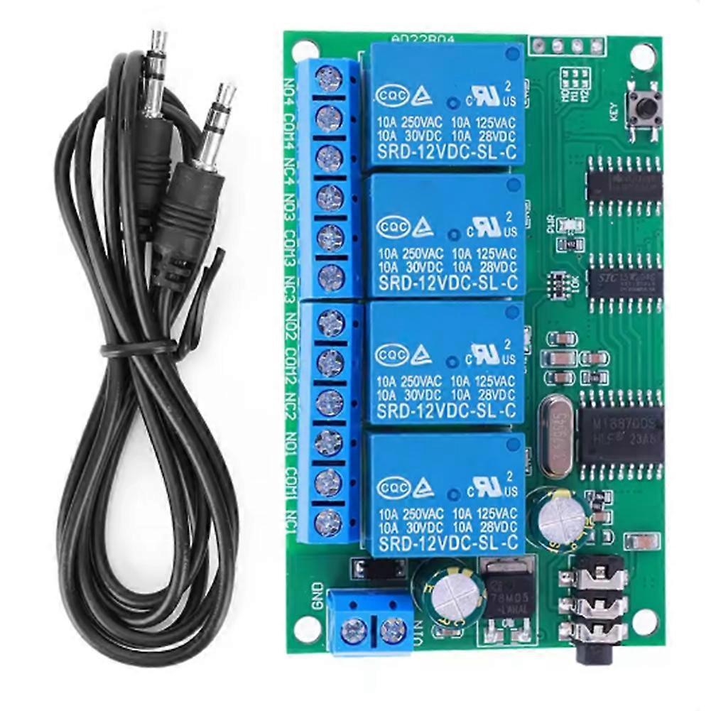 AD22B04 4 Channel DTMF Audio Controller Decoder Relay DC 12V Non-Locking/Self-Locking/Interlocking/Time Delay