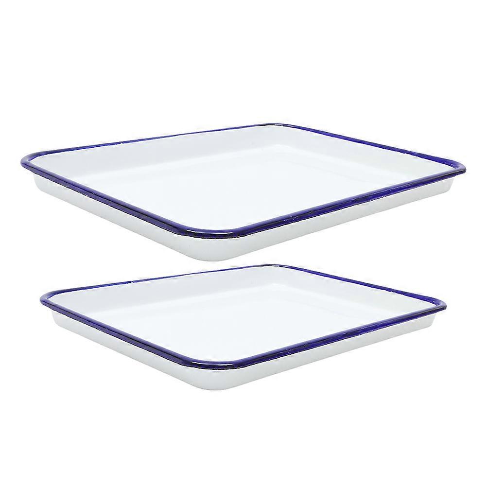 Heat-Resistant Enamel Baking Trays 4Pcs White Rectangle Oven Pans for Kitchen