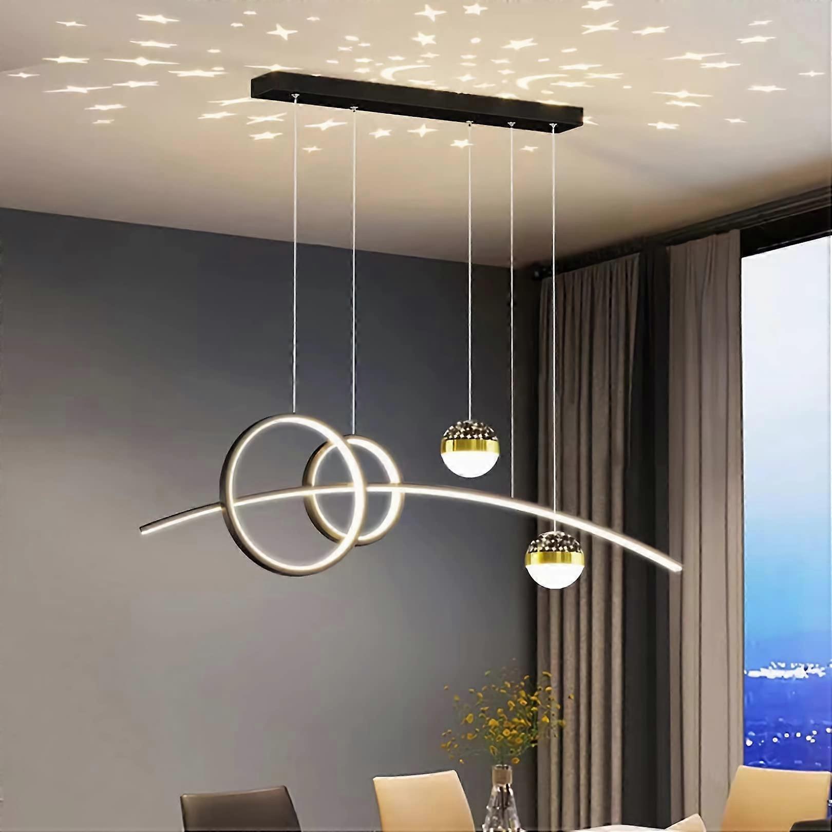 Modern LED Pendant Light 102W Black Dimmable Chandelier with Remote, Adjustable Height for Dining