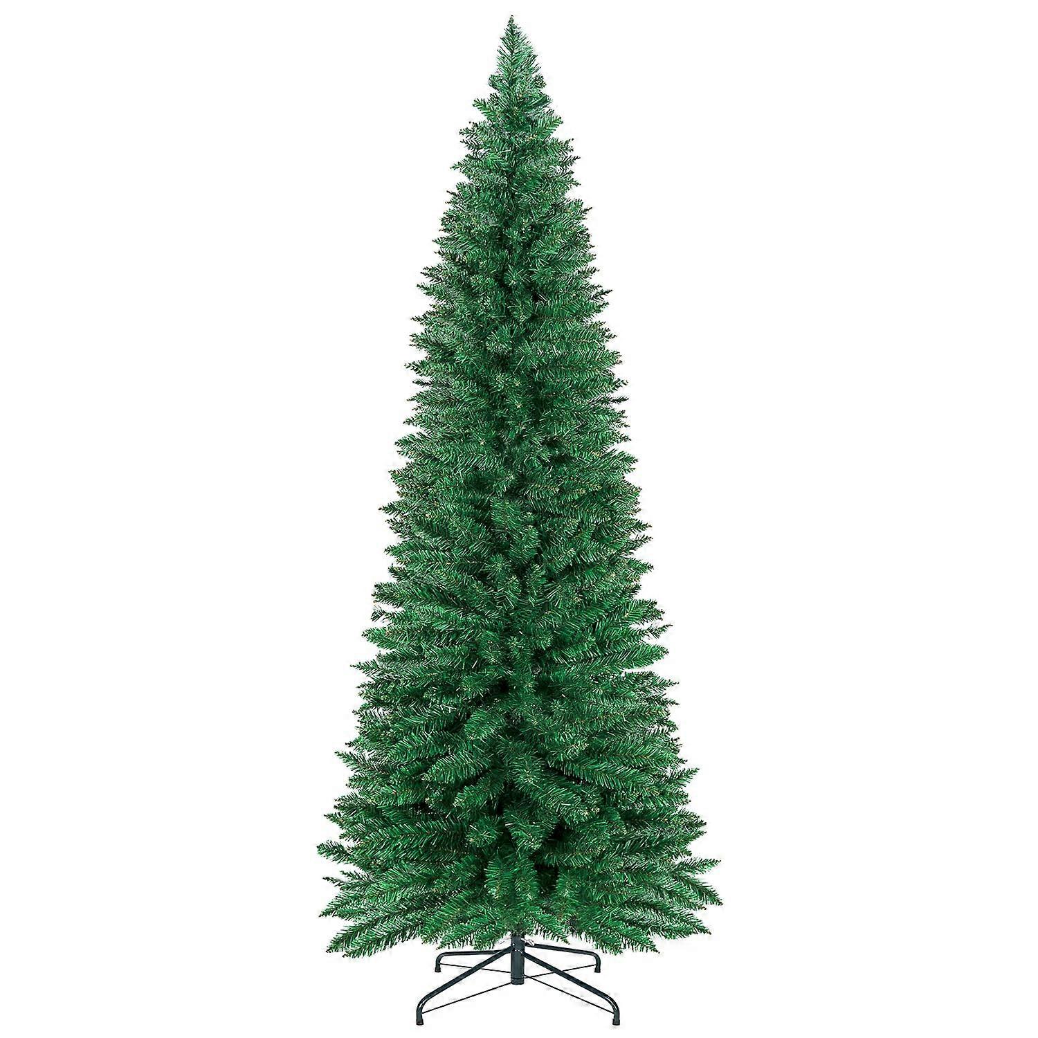 8FT Slim Pencil Christmas Tree with 700 Branch Tips, Unlit Artificial Skinny Xmas Tree for Small Spaces with Foldable Metal Stand