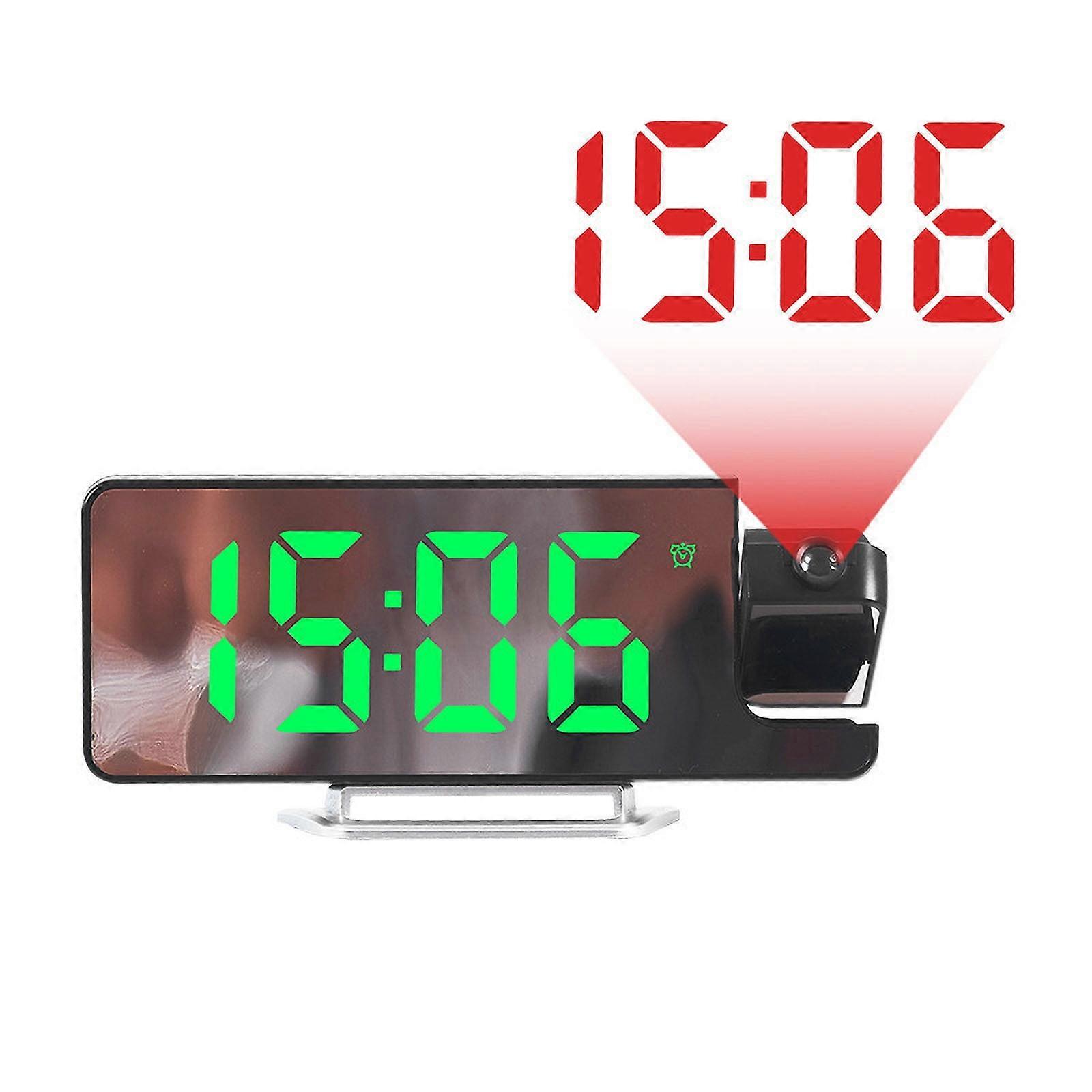 Lmueinov Projection Alarm Clock with LED Mirror, 180° Rotatable Projector, Large Display, USB-C, Auto Dimming, Compatible with Bedroom & School